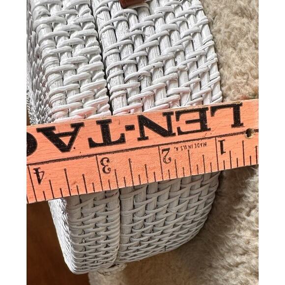 Handcrafted White Round Rattan Purse Leather Strap Crossbody Canteen‎ Boho Chic - Picture 12 of 14